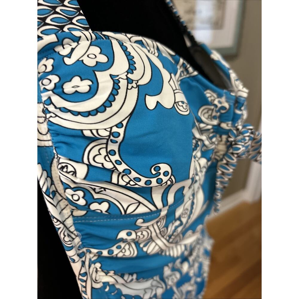 Tommy Bahama One Piece Swimsuit turq blue print pad top tummy control Size 6 - Picture 8 of 13